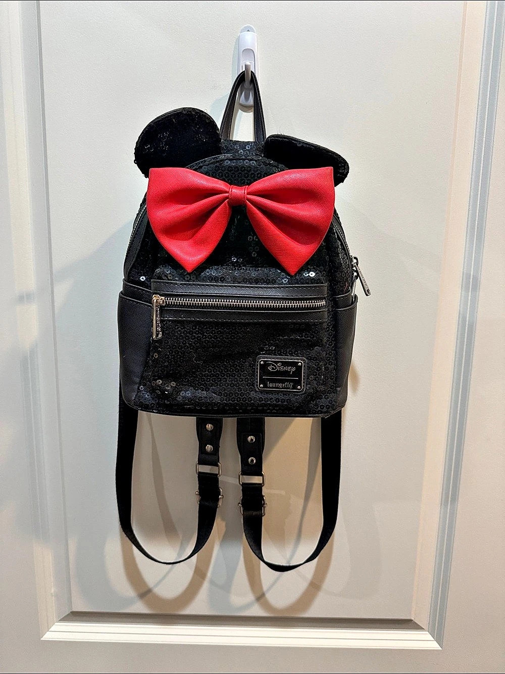 Loungefly Disney Parks Minnie Mouse Sequin Mini Backpack Black & Red